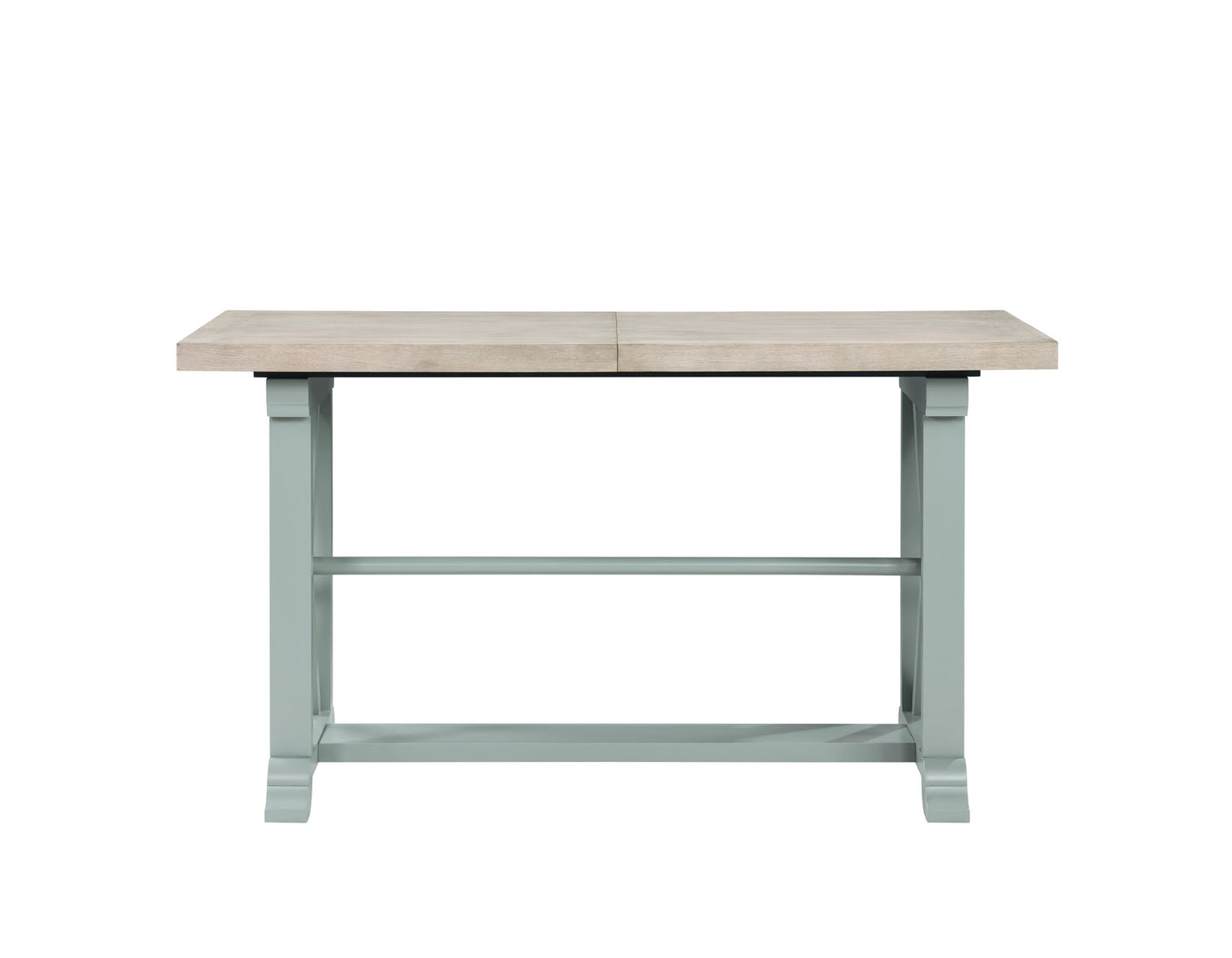 Darcy 64-82″Counter Table with 18-inch leaf, Mint Green and Natural Finish