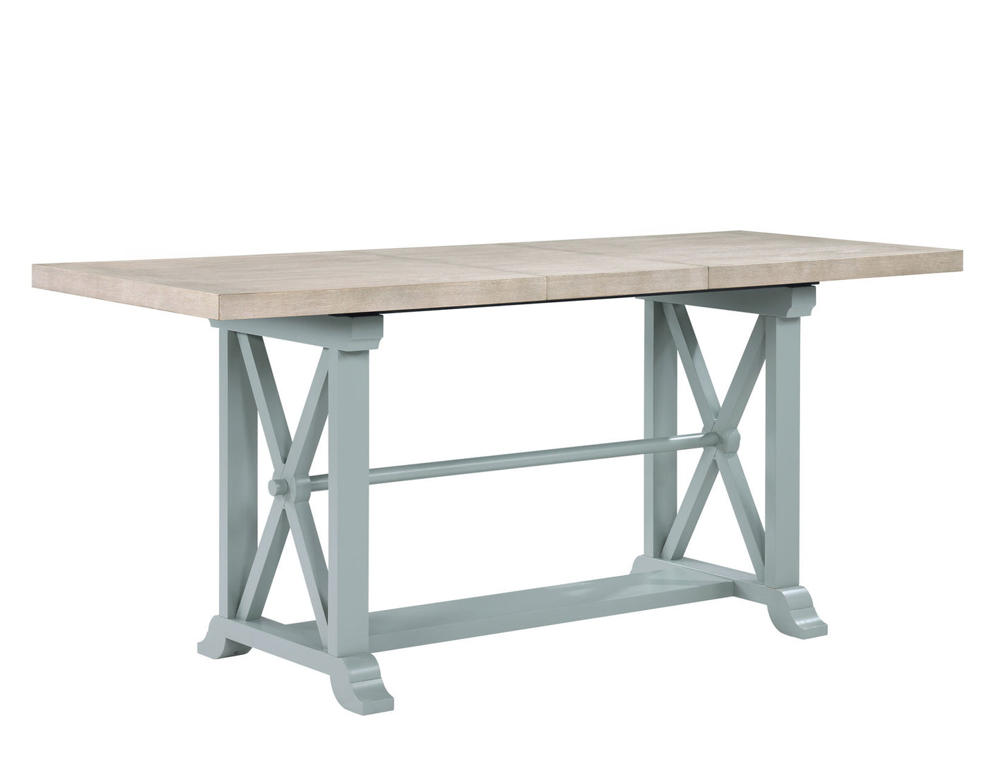 Darcy 64-82″Counter Table with 18-inch leaf, Mint Green and Natural Finish