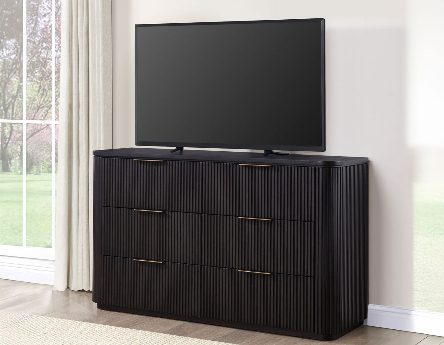 Henry 65″ 6-Drawer Reeded Dresser, Espresso Finish