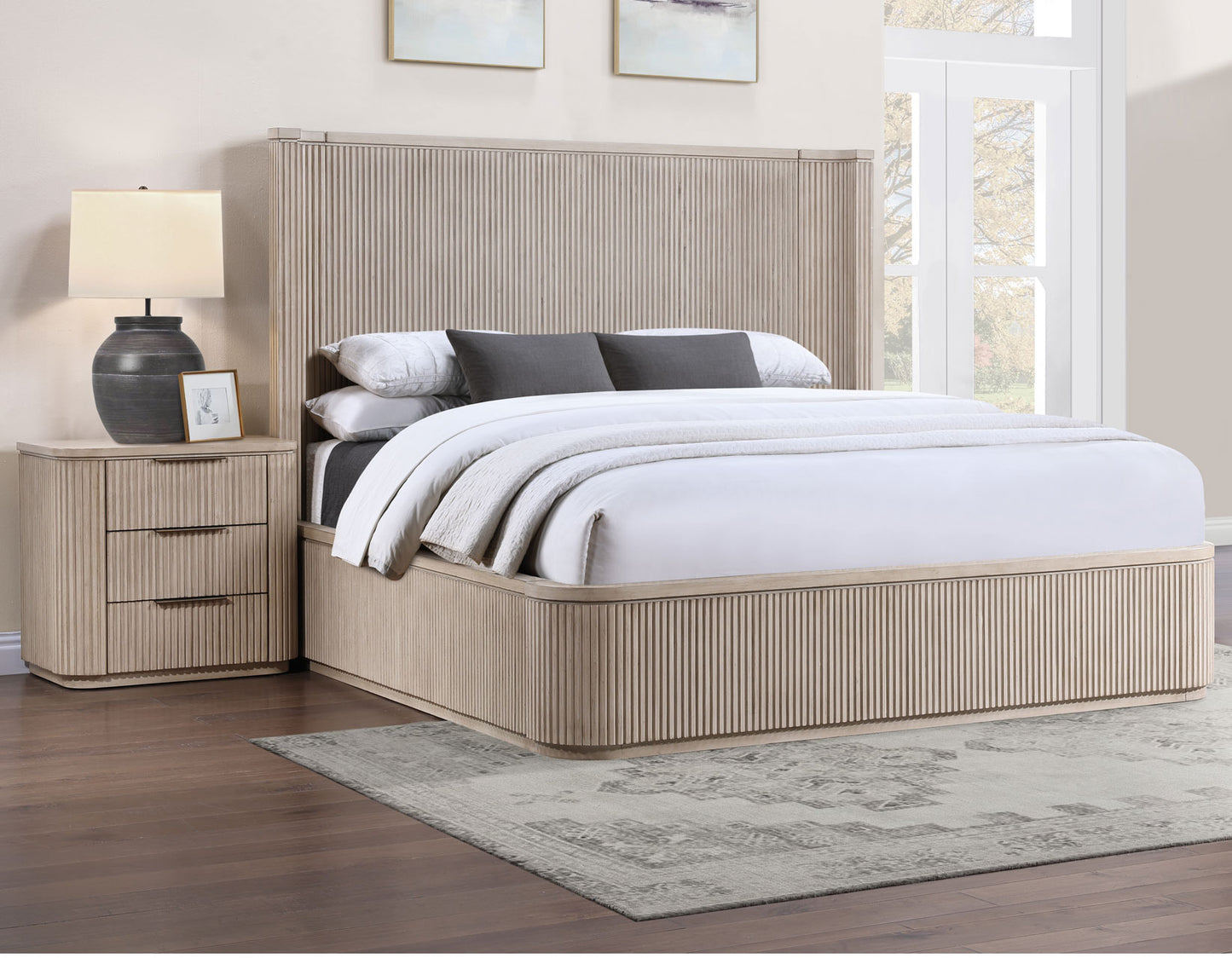 Henry 65″ 6-Drawer Reeded Dresser, Tan Finish