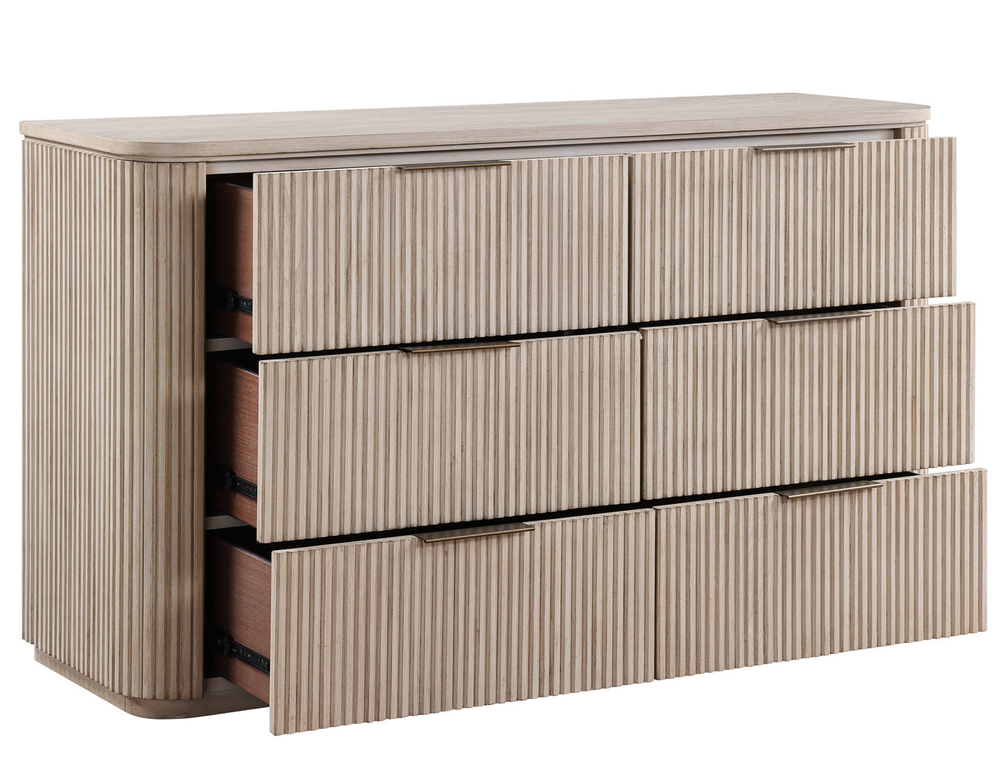 Henry 65″ 6-Drawer Reeded Dresser, Tan Finish