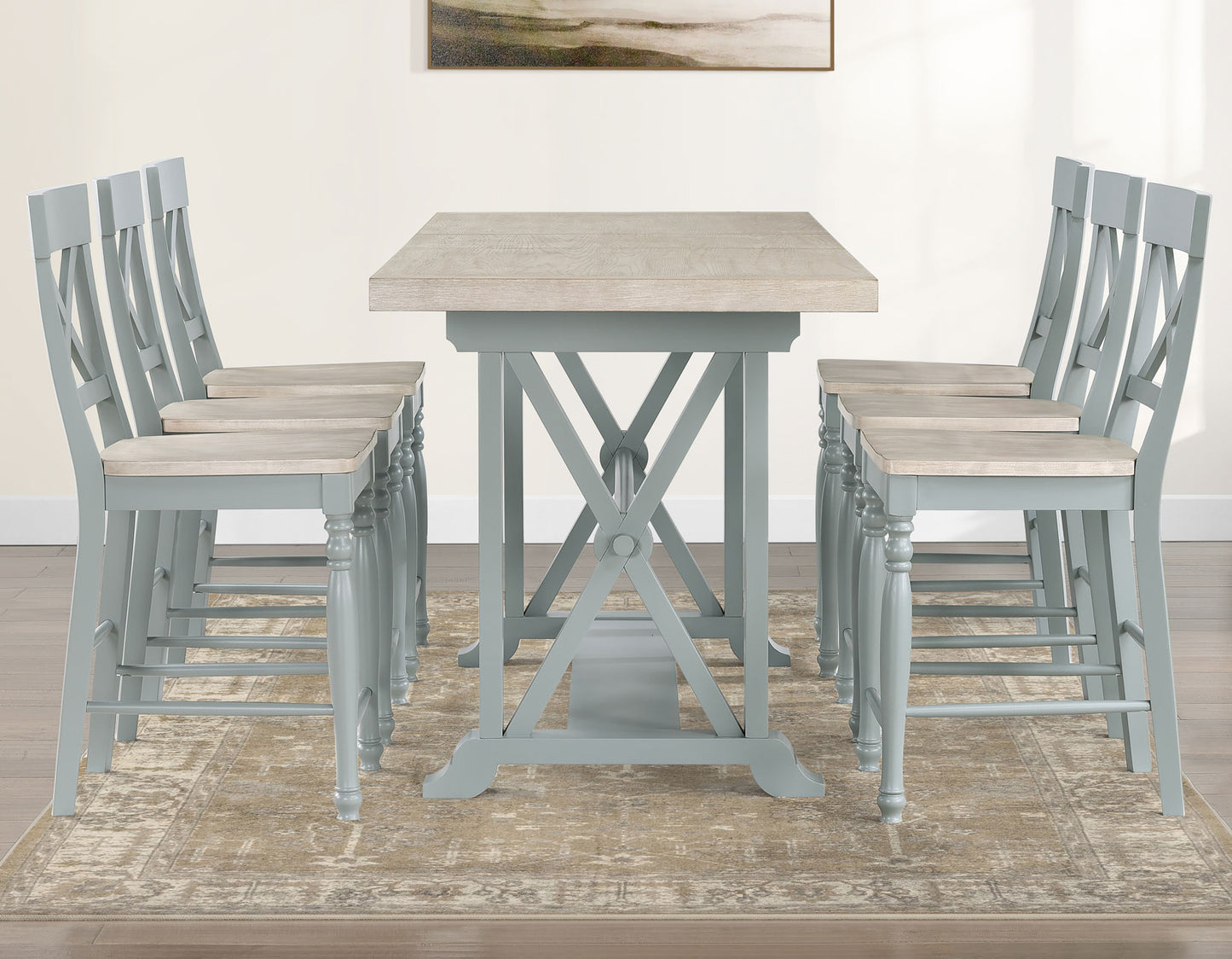 Darcy Solid Wood 24″ Counter Stool, Mint Green and Parchment Finish