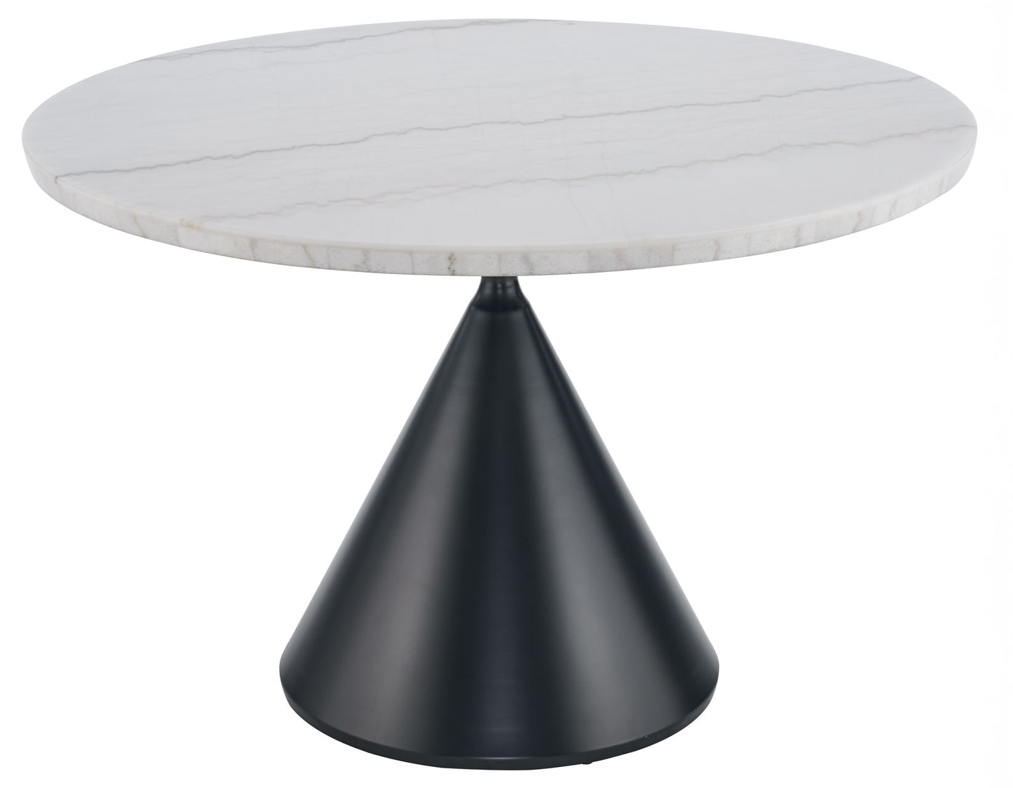 Conrad 48″White Marble Top Table with Black Conical Base