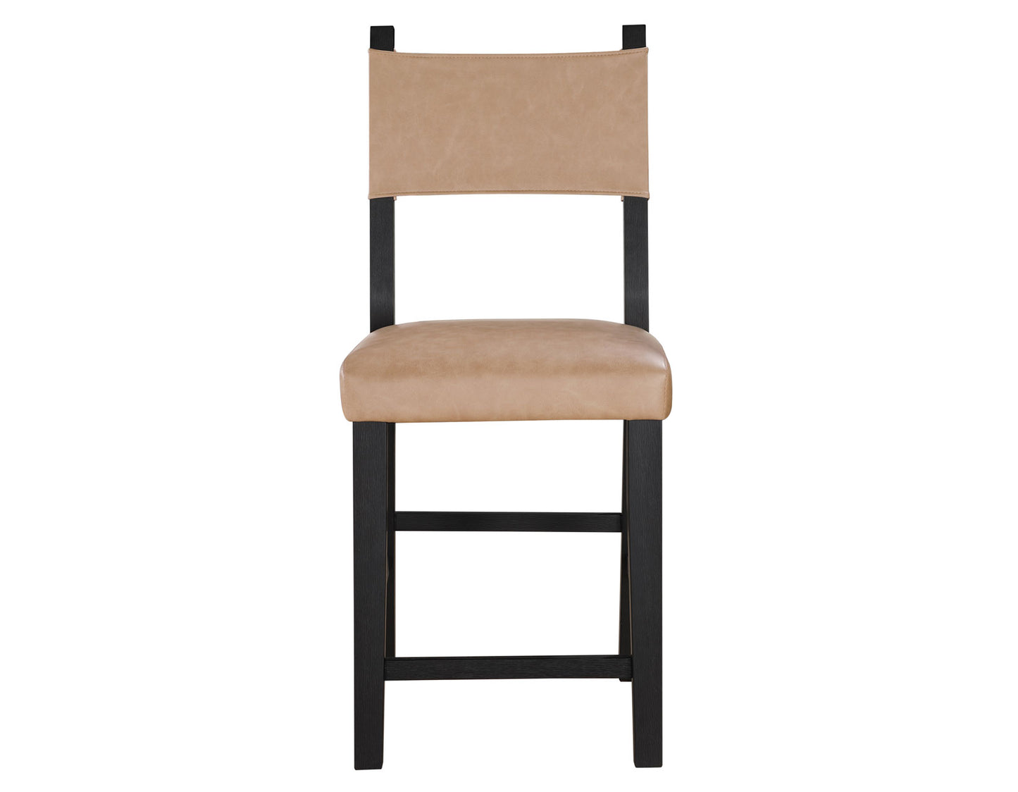 Aubrey 24″ Counter Chair, Camel Vegan Leather with Black wood finish