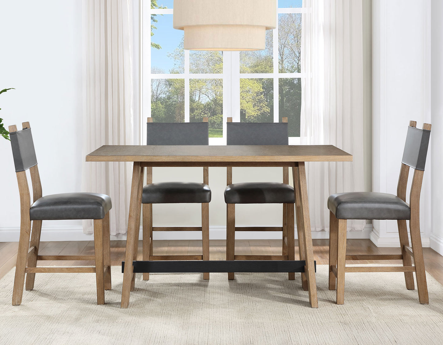 Aubrey 59.5″ Counter Table, Drifwood with Black Stretchers