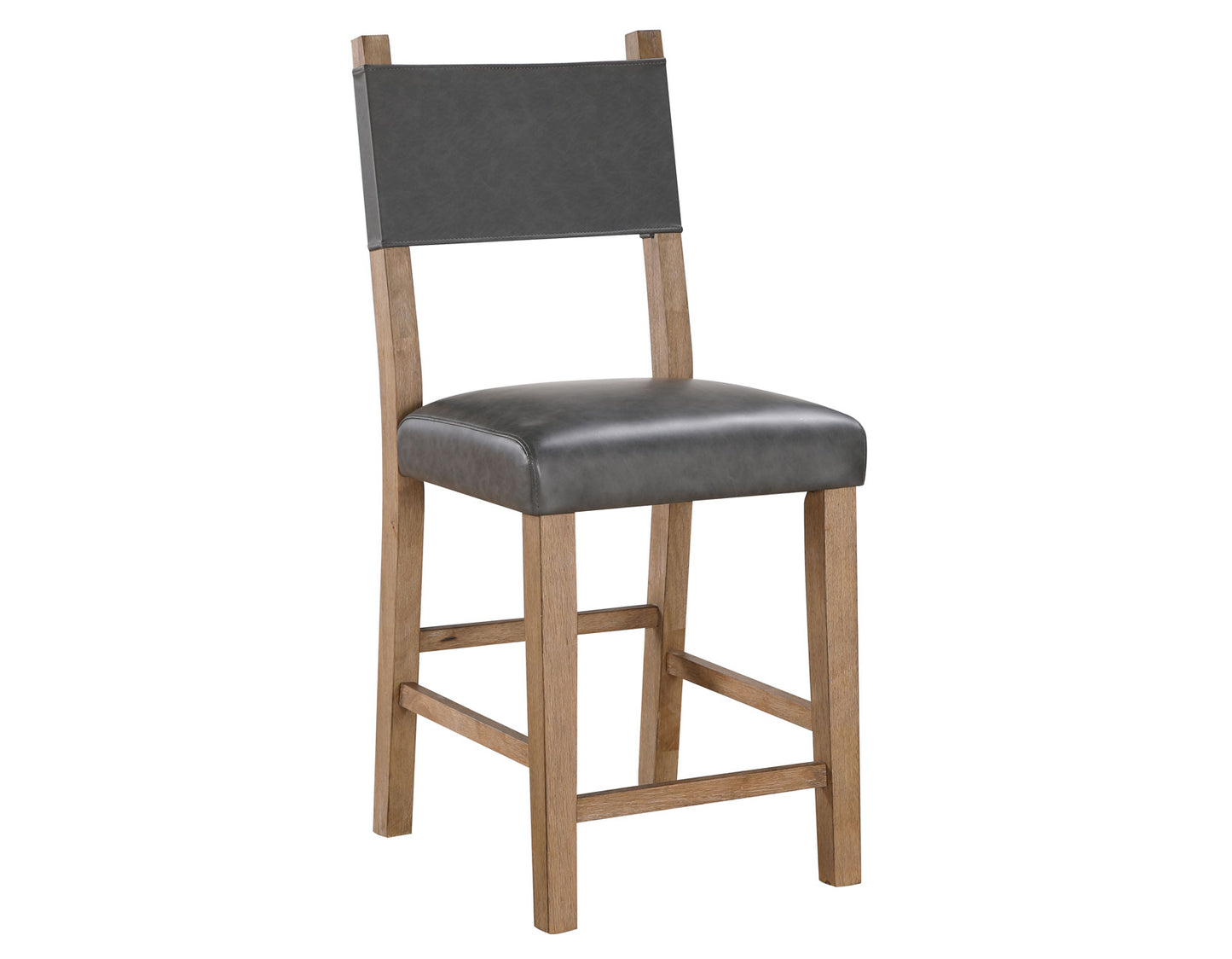 Aubrey 24″ Counter Chair, Gray Vegan Leather with Driftwood finish