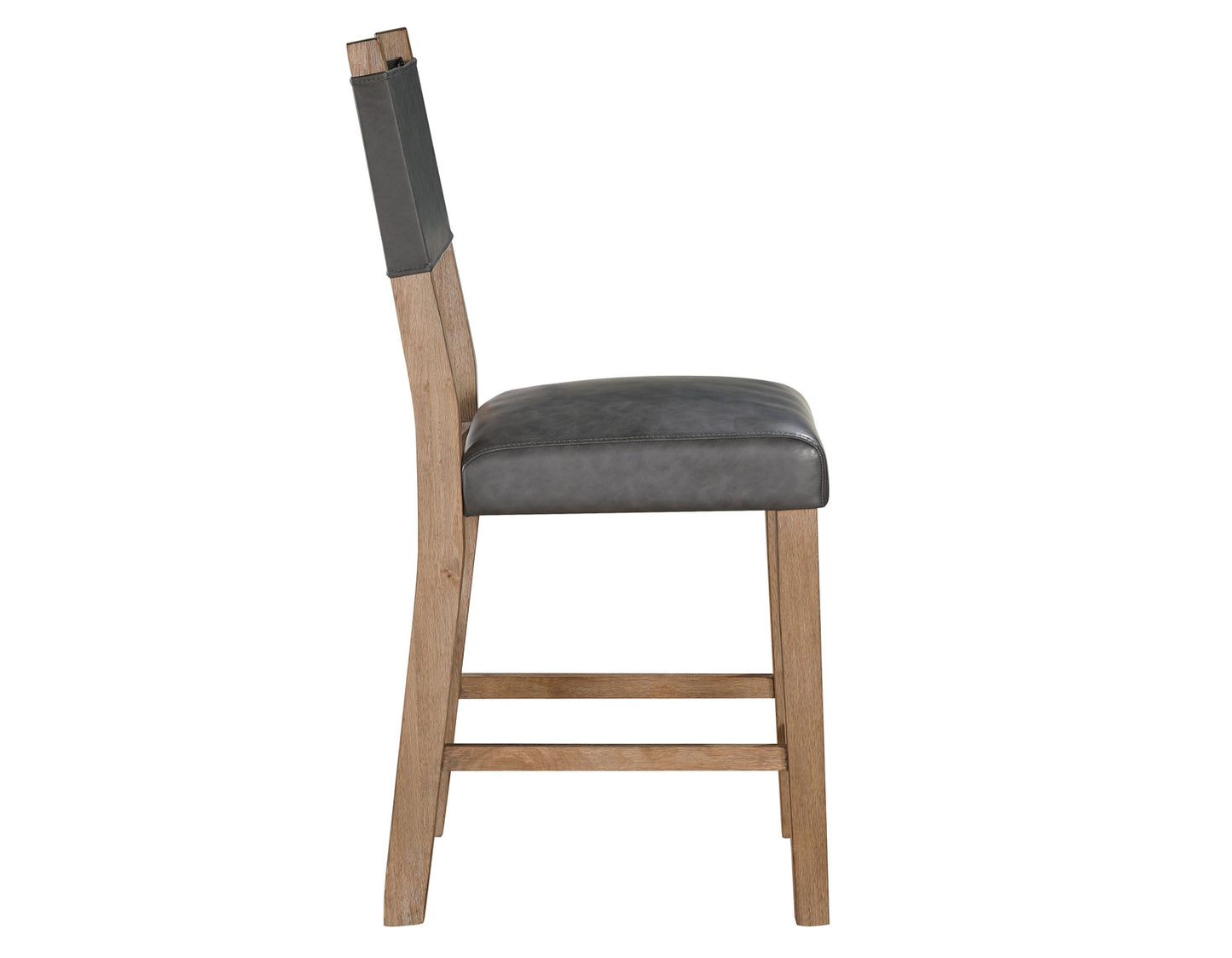 Aubrey 24″ Counter Chair, Gray Vegan Leather with Driftwood finish