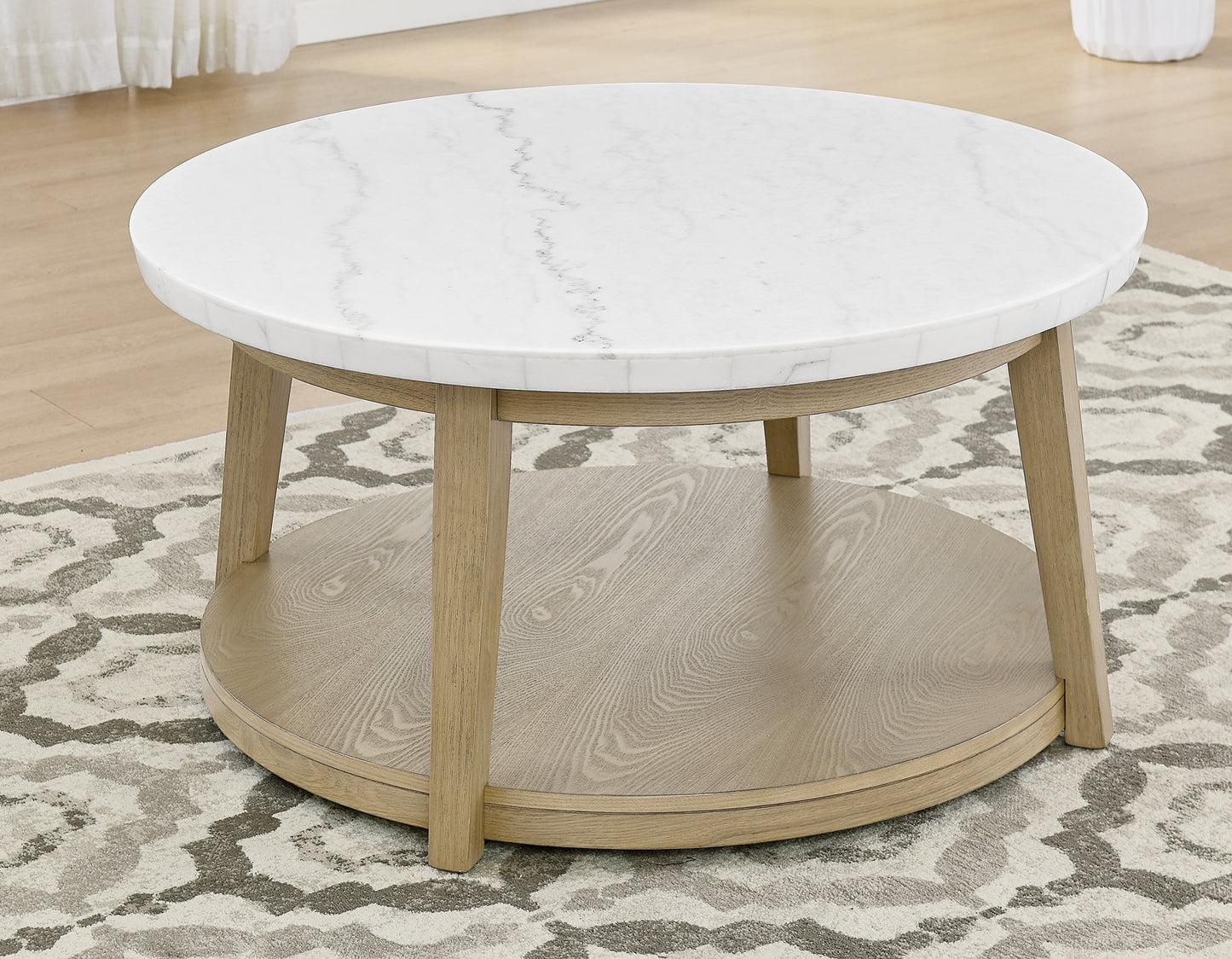 Vida Round 36″ White Marble Top Cocktail Table with Casters