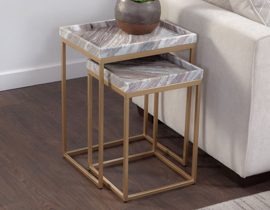 Chantel Solid Brown Marble Top Nesting Tables