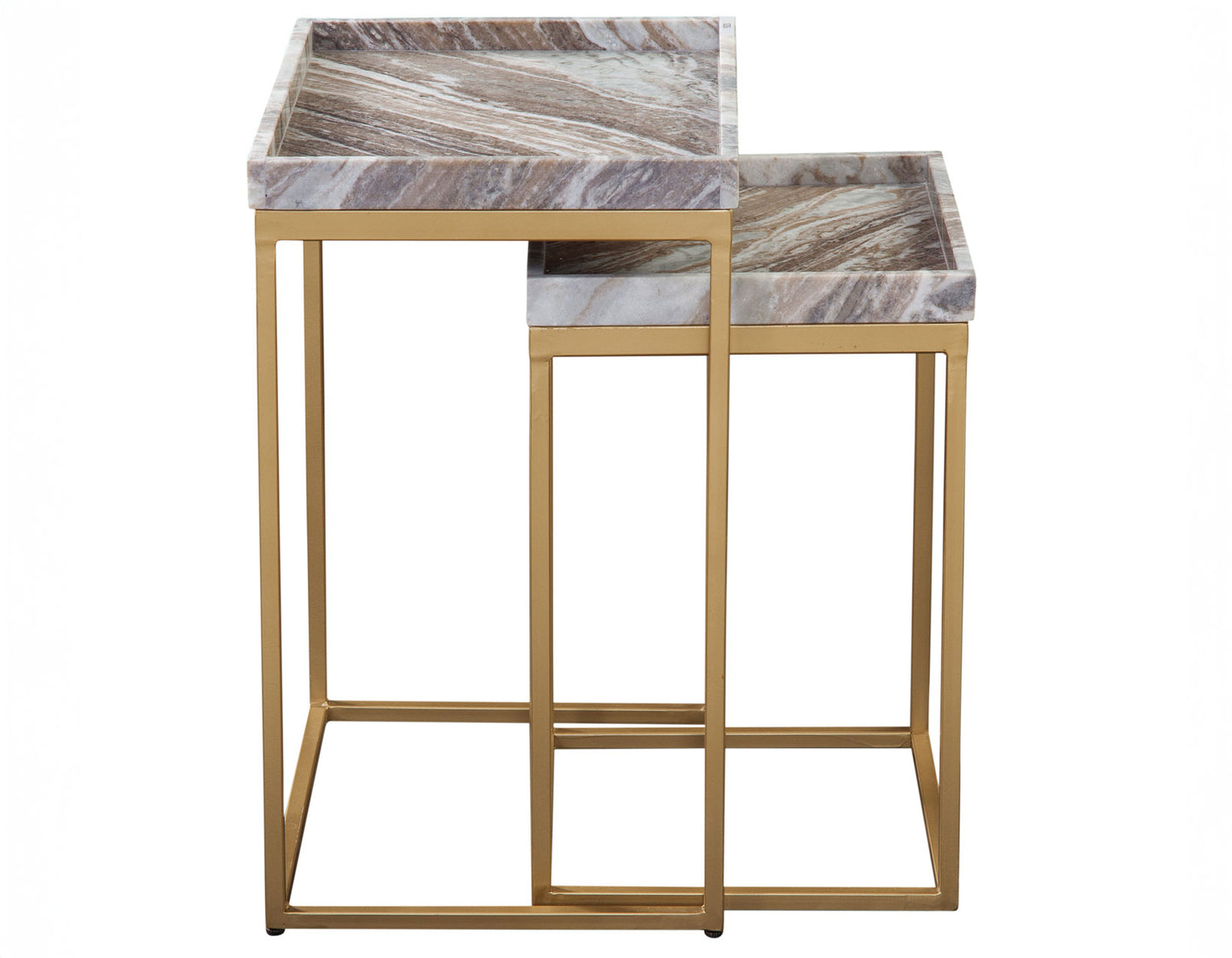 Chantel Solid Brown Marble Top Nesting Tables