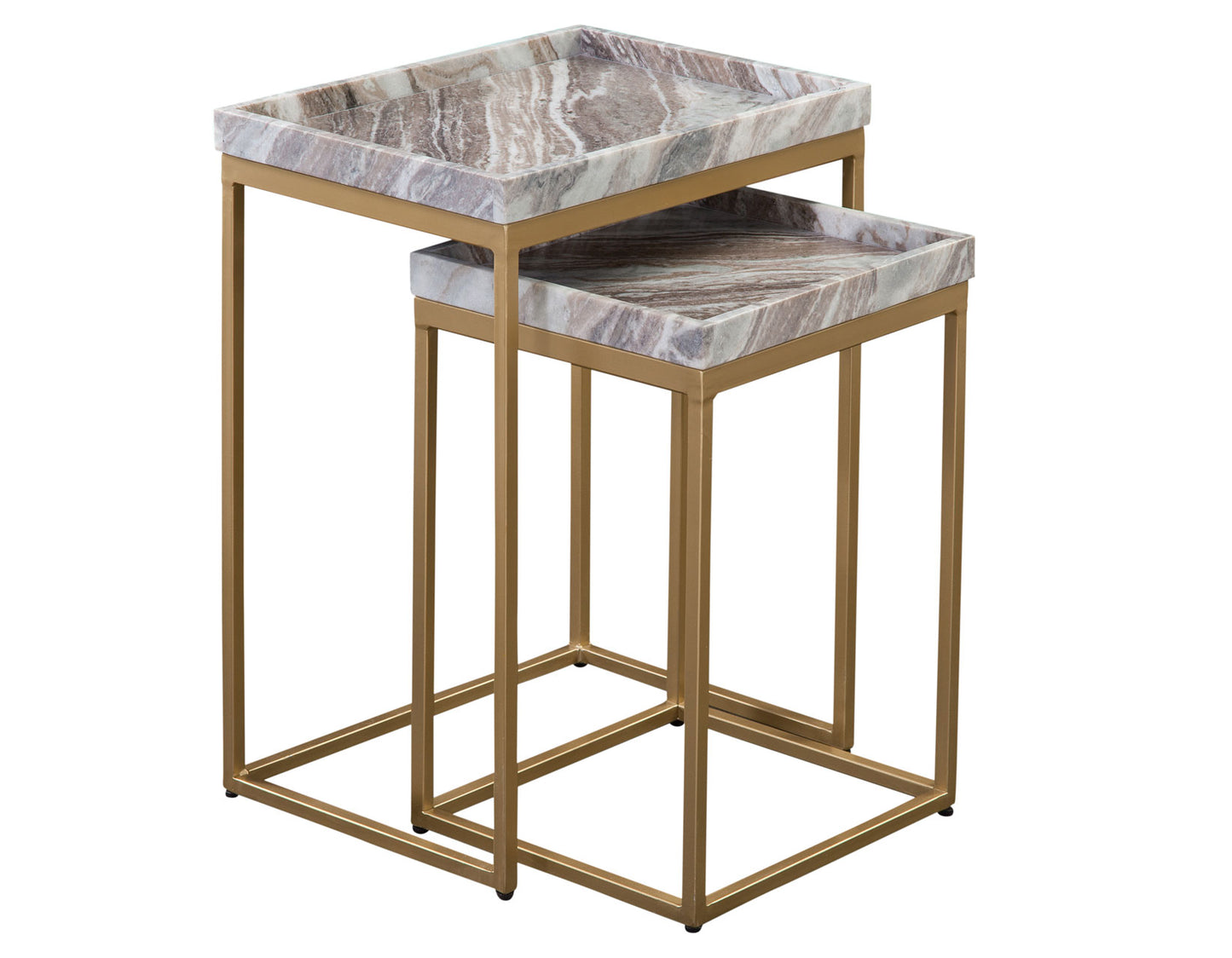 Chantel Solid Brown Marble Top Nesting Tables