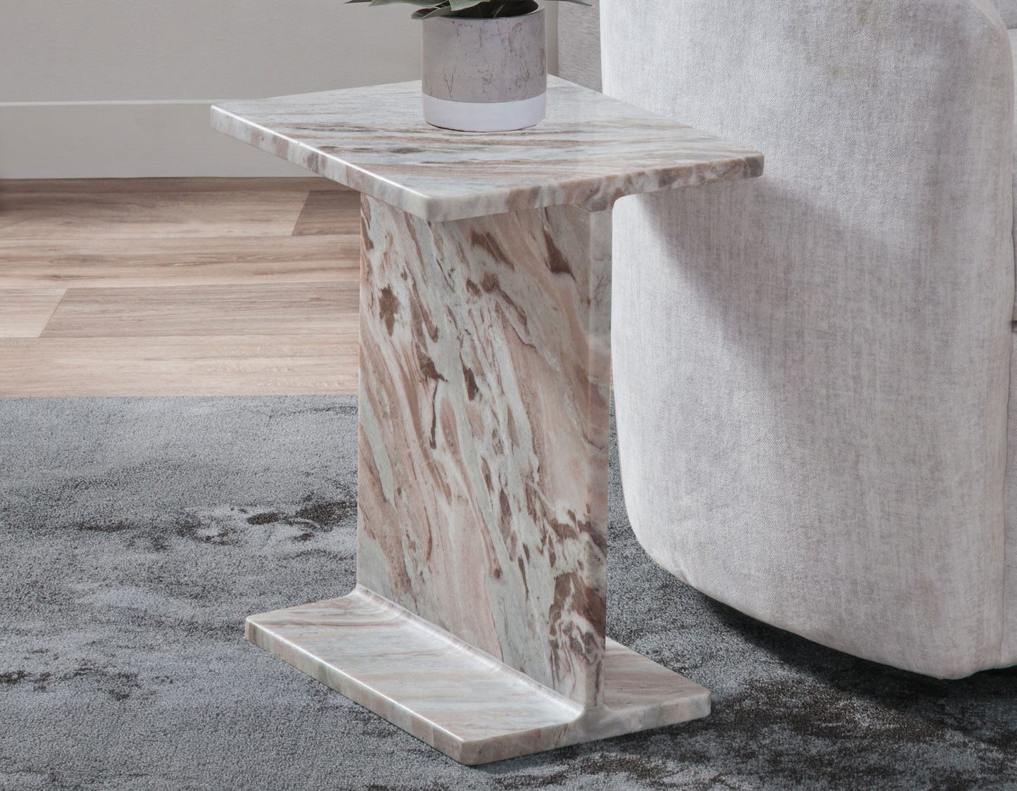 Irma I-Beam Solid Toronto Brown Marble Accent Table