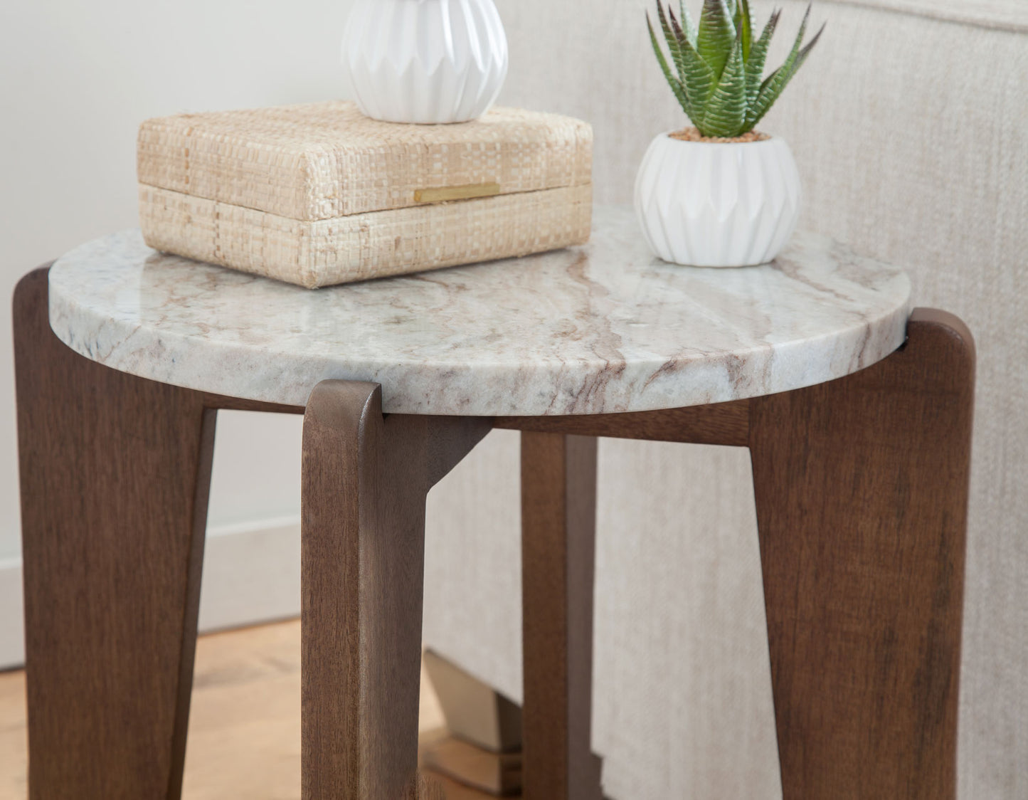 Shavon Solid Toronto Brown Marble 18.5″ Round End Table