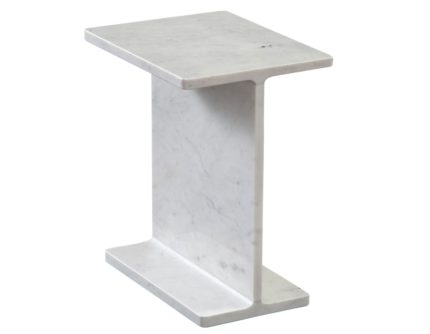 Irma I-Beam Solid Banswara White Marble Accent Table