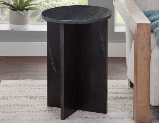 Niki Solid Black Marquina Marble End Table