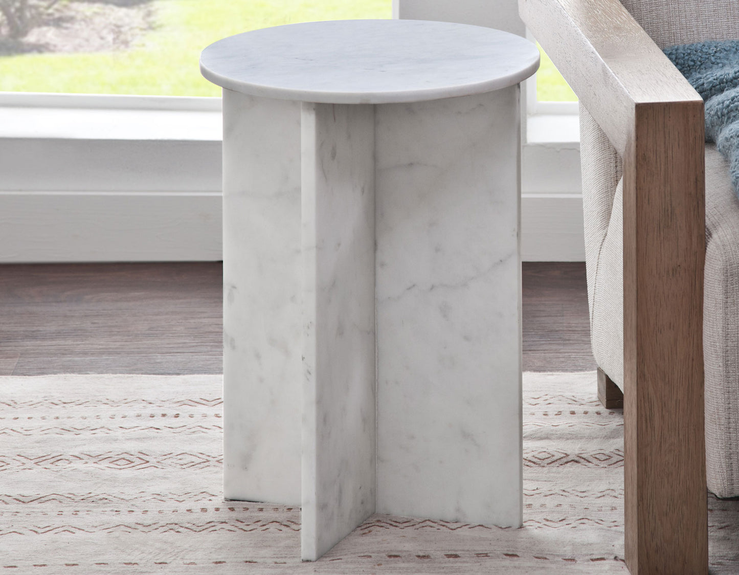 Niki Solid Banswara White Marble Accent Table