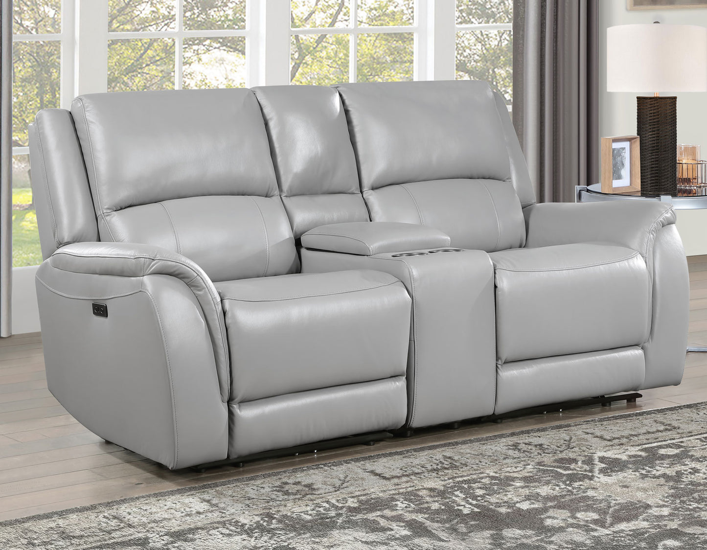 Alexandria Leather Power Reclining Console Loveseat, Stone
