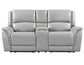 Alexandria Leather Power Reclining Console Loveseat, Stone