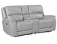 Alexandria Leather Power Reclining Console Loveseat, Stone