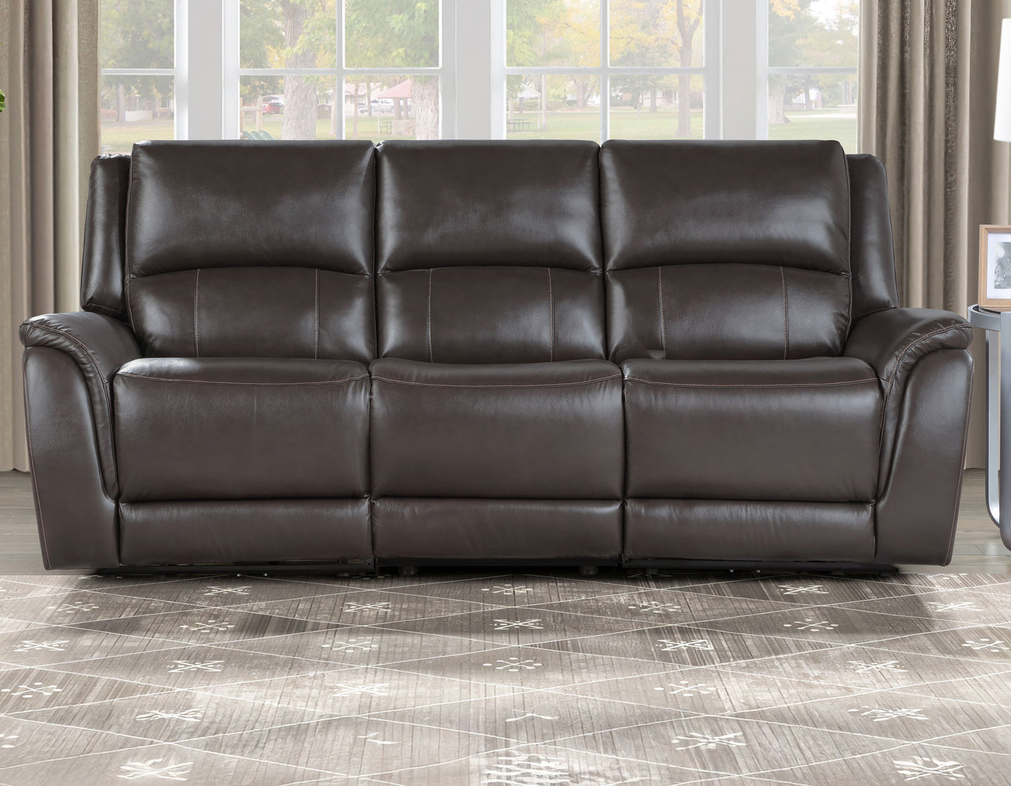 Alexandria Power Leather Reclining Sofa, Chocolate