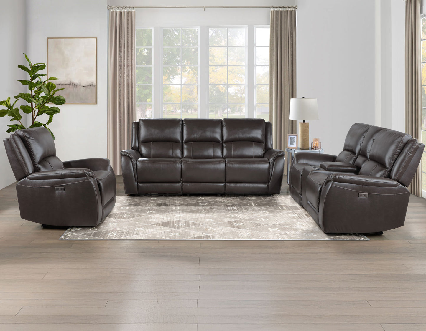 Alexandria Power Leather Reclining Sofa, Chocolate
