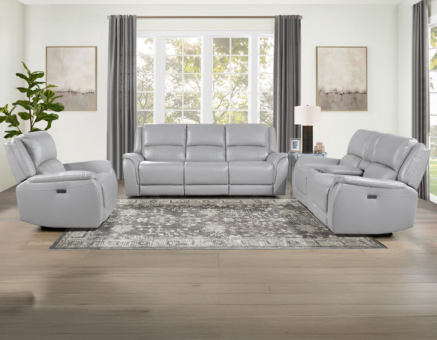 Alexandria Power Leather Reclining Sofa, Stone