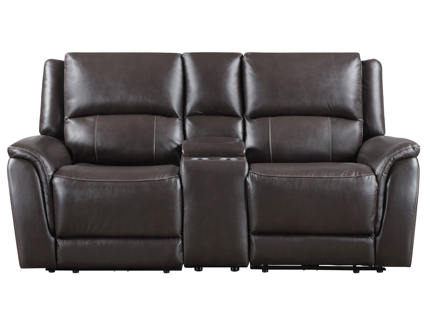 Alexandria Leather Power Reclining Console Loveseat, Chocolate