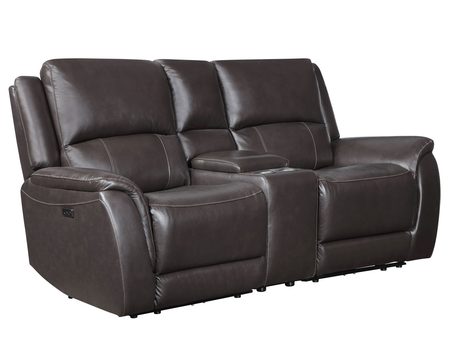 Alexandria Leather Power Reclining Console Loveseat, Chocolate