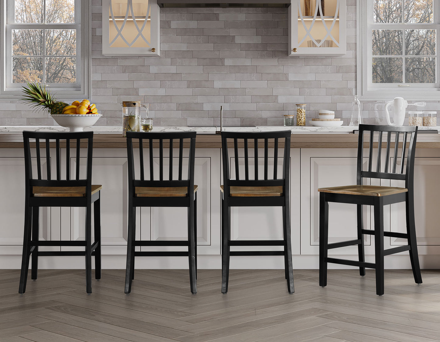 Joplin Solid Wood 24″ Farmhouse Counter Stool, Walnut and Ebony Finish