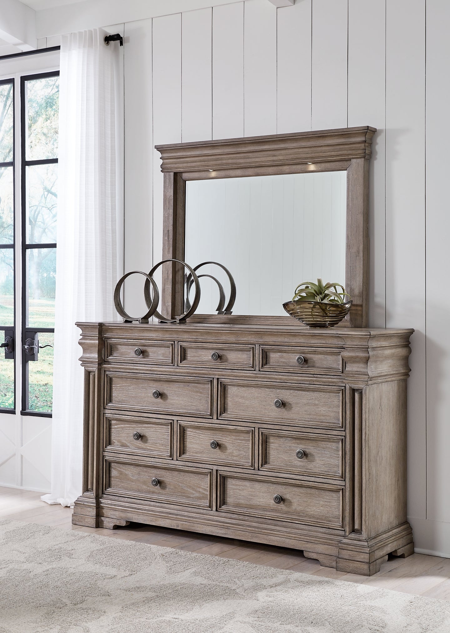 Blairhurst Queen Panel Bed with Mirrored Dresser, Chest and Nightstand