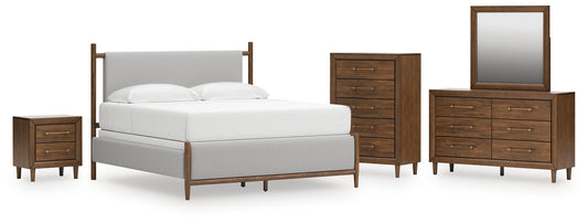 Lyncott King Upholstered Bed with Mirrored Dresser, Chest and Nightstand