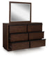 Dilenno King Canopy Bed with Mirrored Dresser and Nightstand