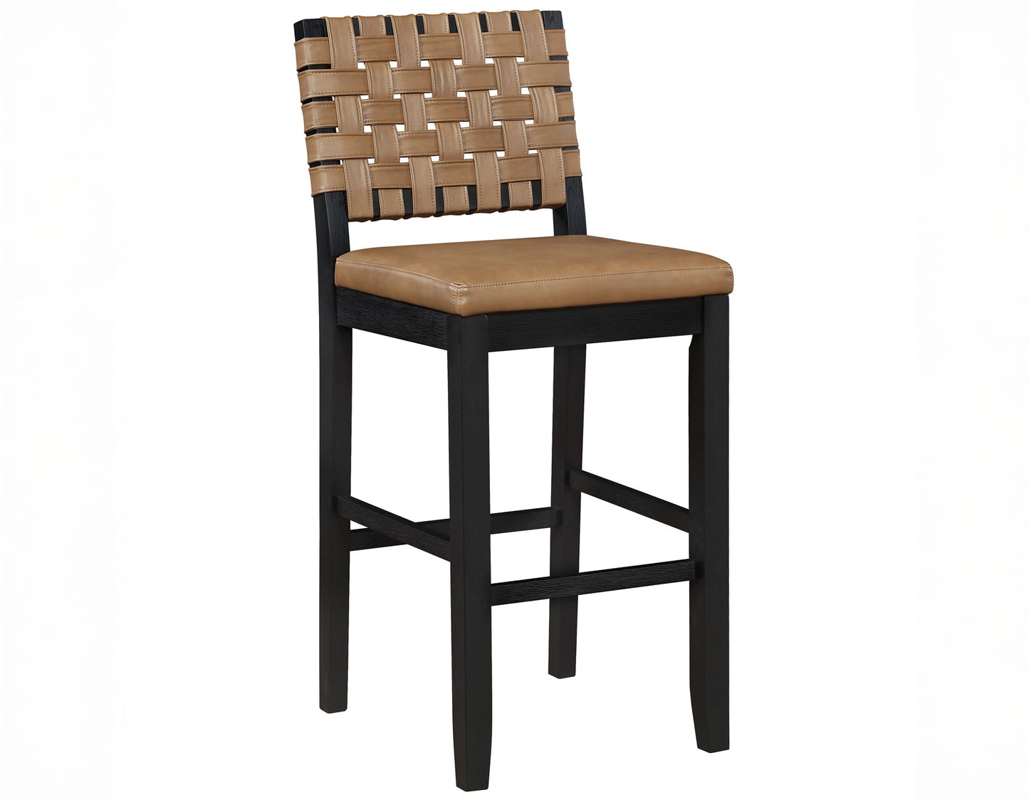 Reid Saddle Brown Vegan Leather 30″ Bar Stool, Black Finish