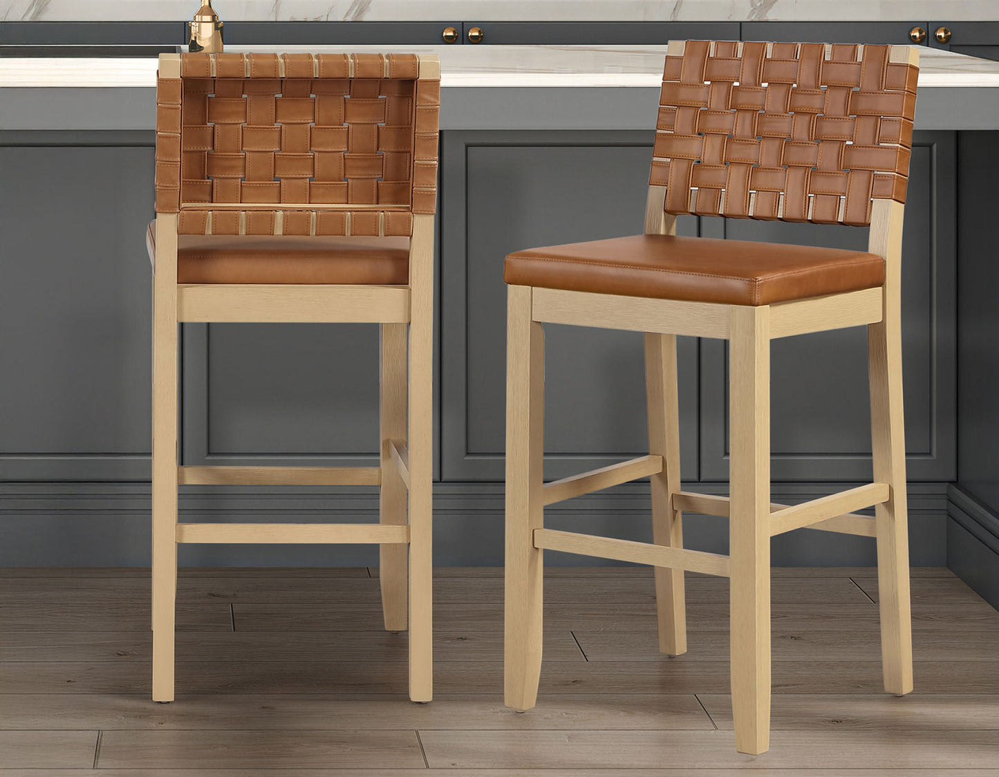 Reid Camel Vegan Leather 30″ Bar Stool, Sand Finish