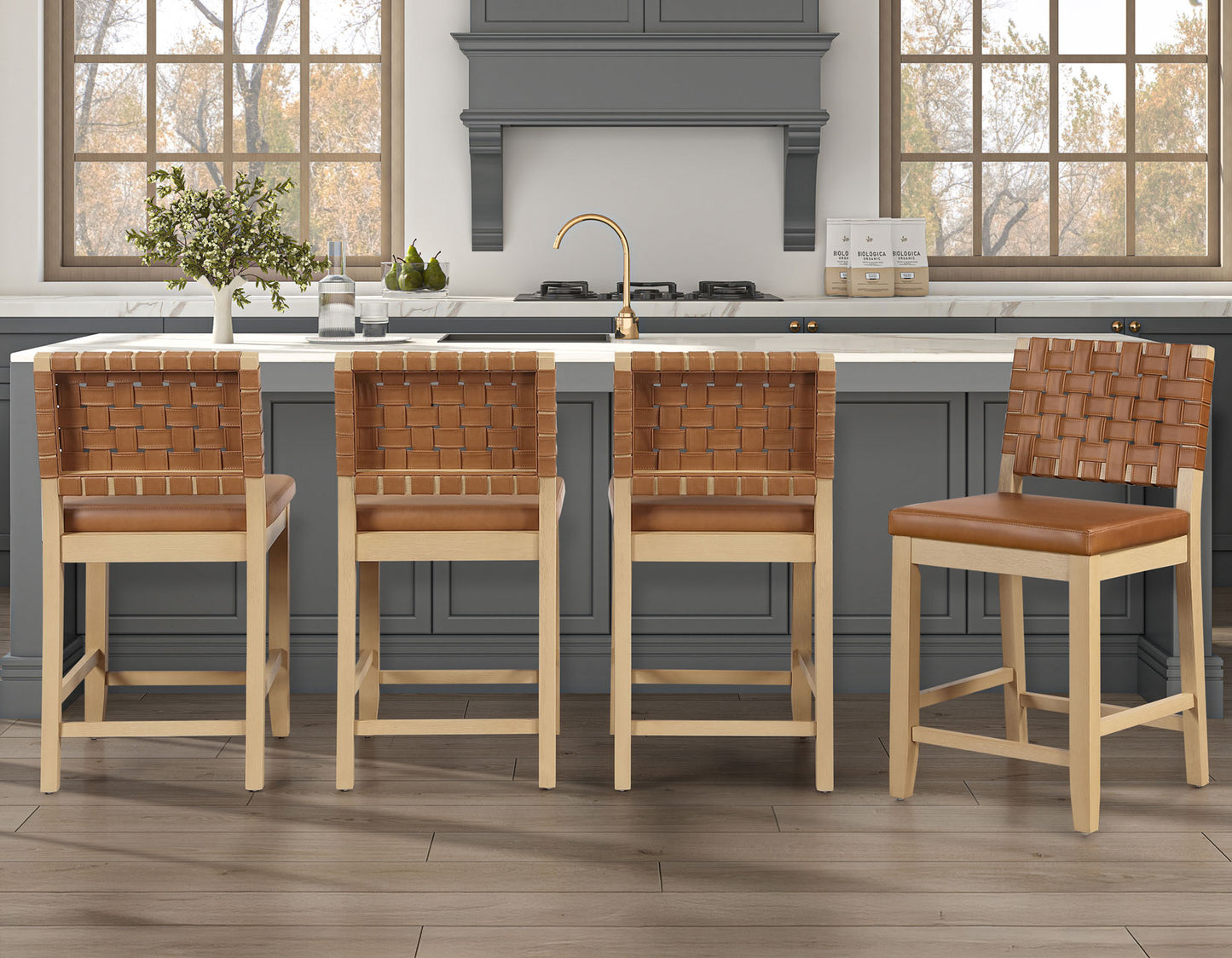 Reid Camel Vegan Leather 30″ Bar Stool, Sand Finish