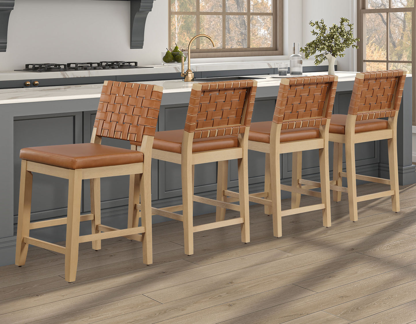 Reid Camel Vegan Leather 24″ Counter Stool, Sand Finish