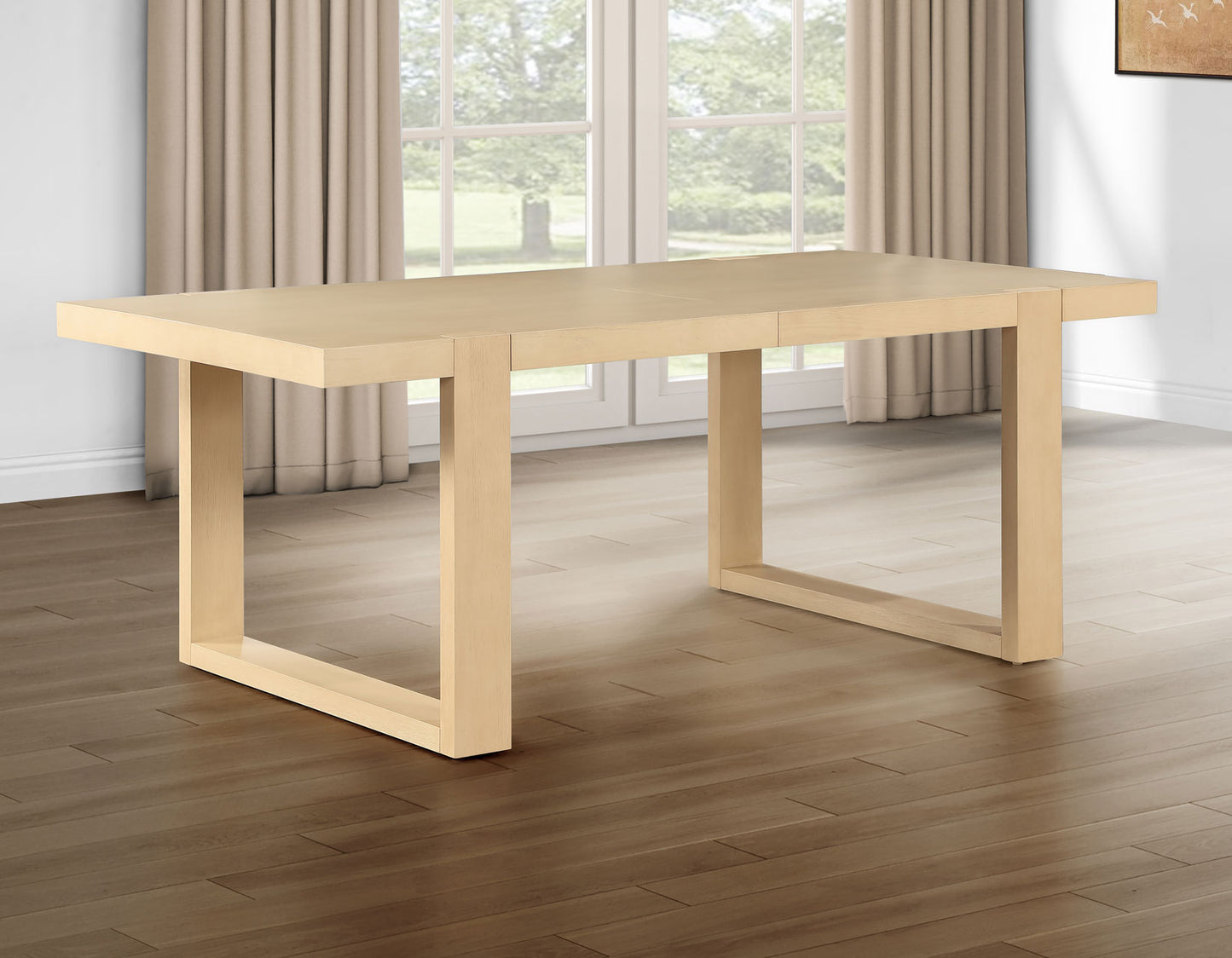 Reid 5-Piece 77-95″ Dining Set, Sand Finish with Camel Vegan Leather