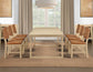 Reid 5-Piece 77-95″ Dining Set, Sand Finish with Camel Vegan Leather
