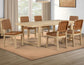 Reid 5-Piece 77-95″ Dining Set, Sand Finish with Camel Vegan Leather