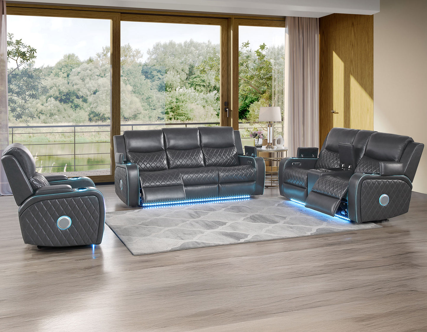Luna Home Cinema Power Reclining Sofa, Charcoal Vegan Leather