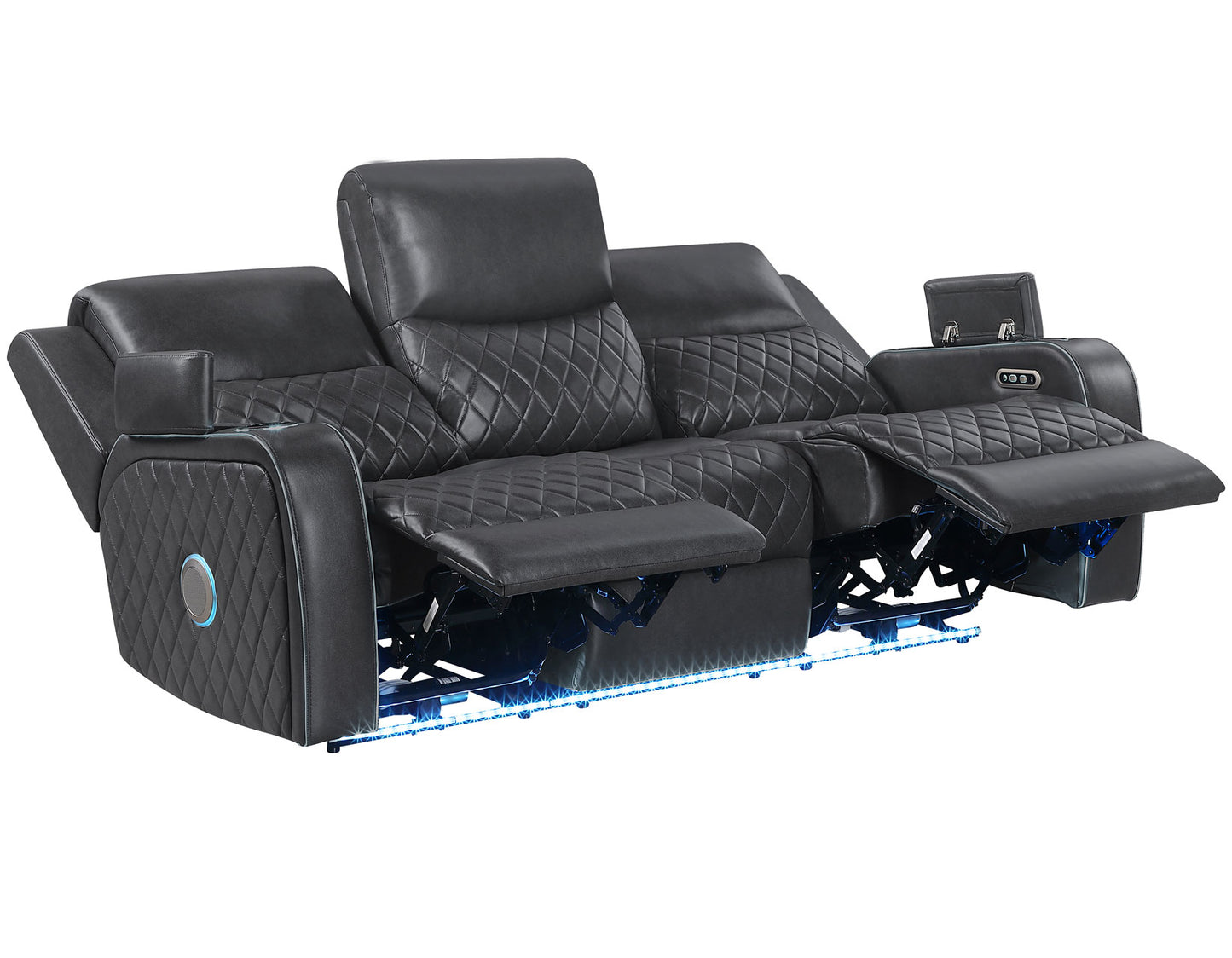 Luna Home Cinema Power Reclining Sofa, Charcoal Vegan Leather