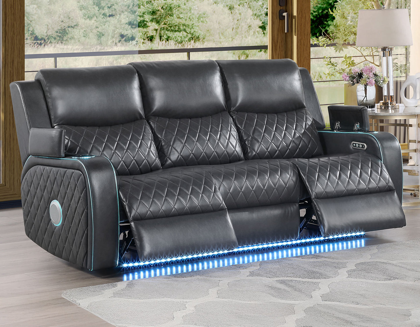 Luna Home Cinema Power Reclining Sofa, Charcoal Vegan Leather