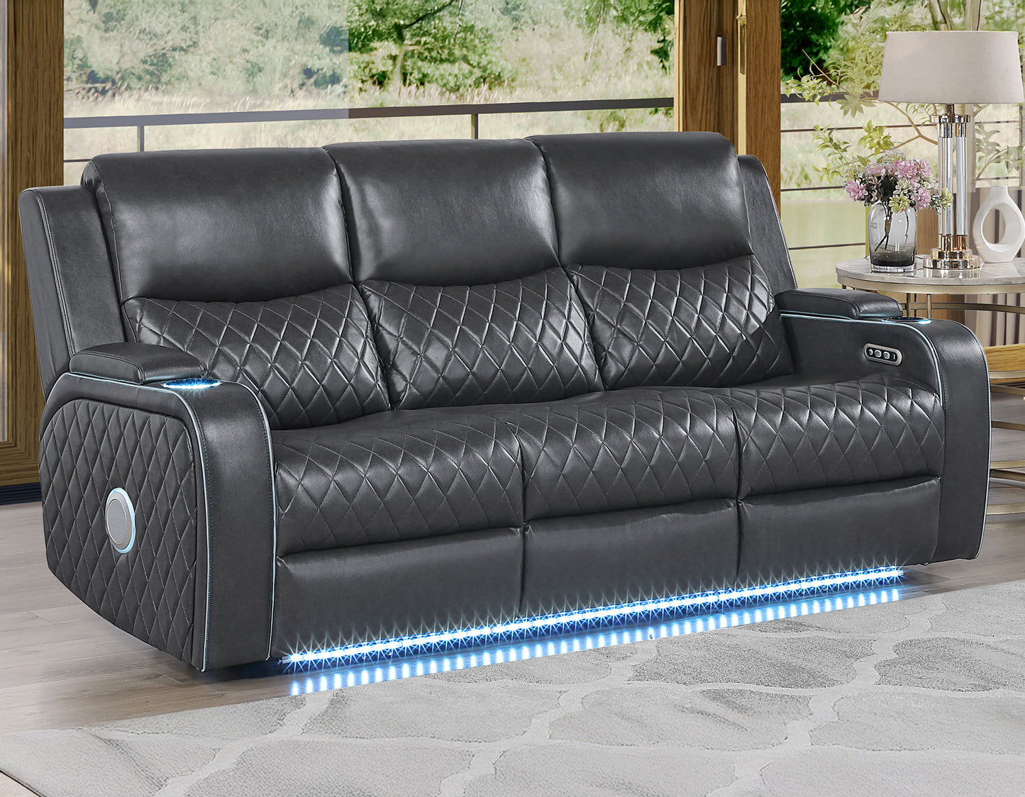 Luna Home Cinema Power Reclining Sofa, Charcoal Vegan Leather