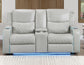 Luna Home Cinema Power Reclining Console Loveseat, Ice Vegan Leather