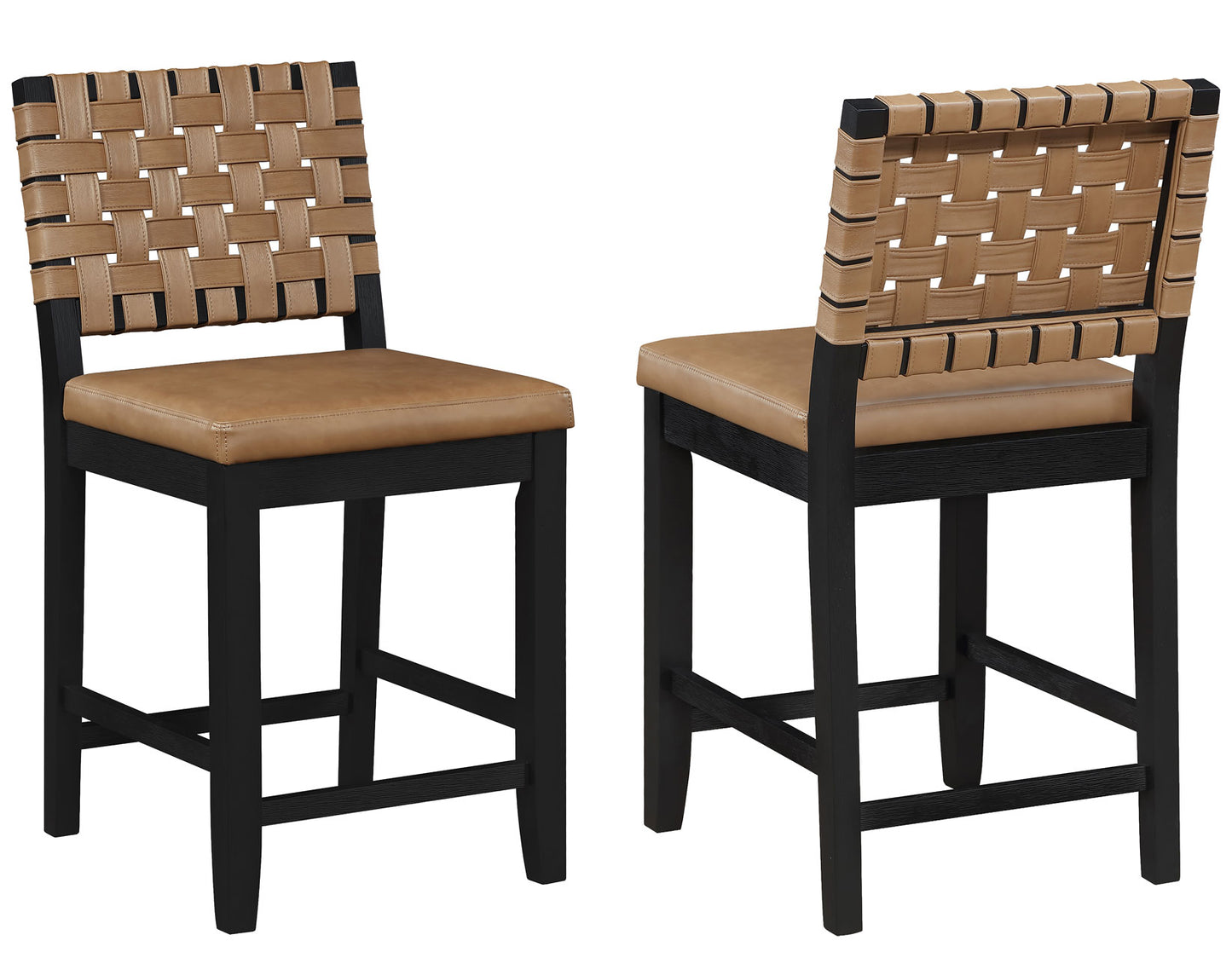 Reid Saddle Brown Camel Vegan Leather 24″ Counter Chair, Black Finish