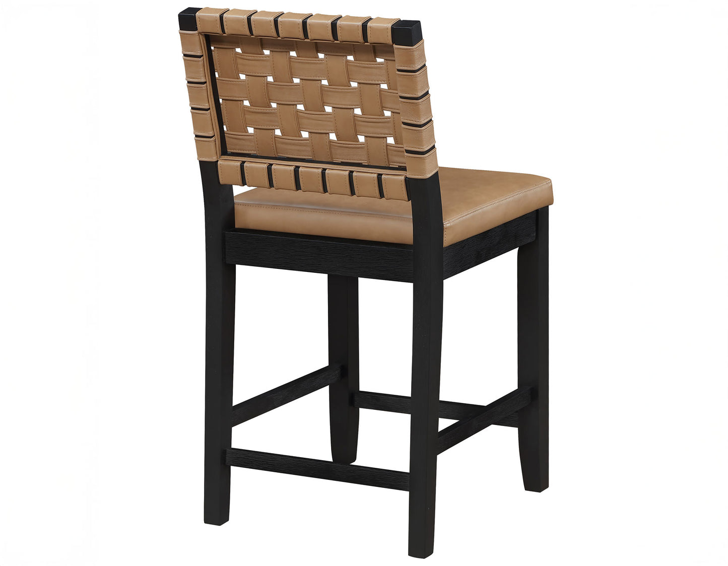 Reid Saddle Brown Camel Vegan Leather 24″ Counter Chair, Black Finish