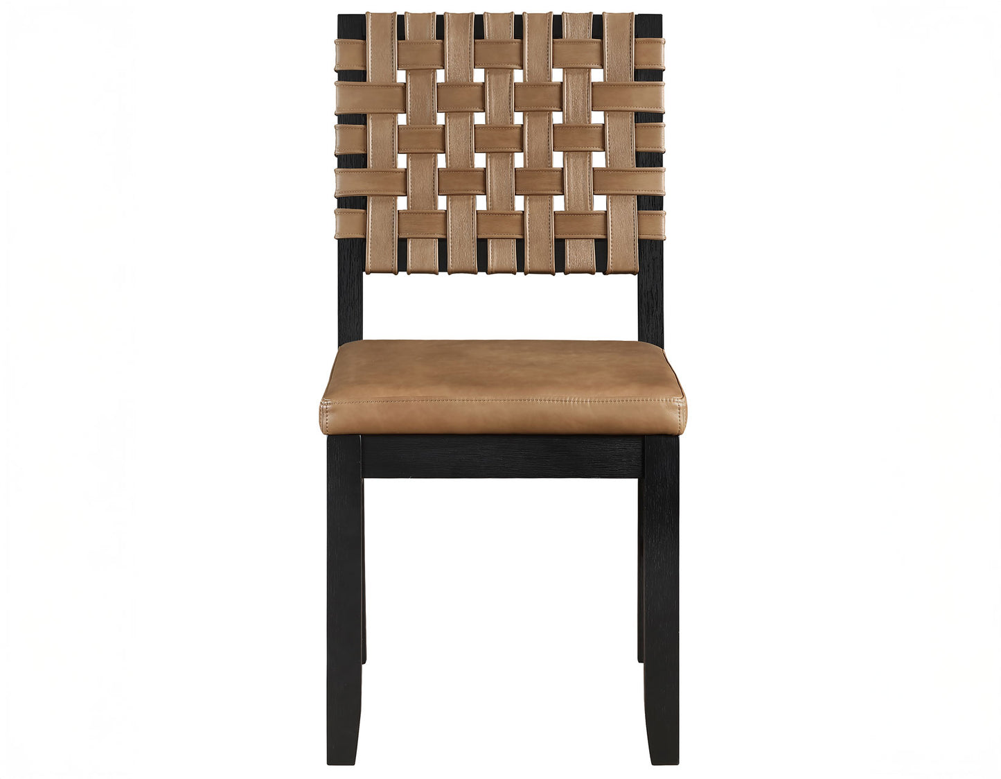 Reid Saddle Brown Vegan Leather Side Chair, Black Finish