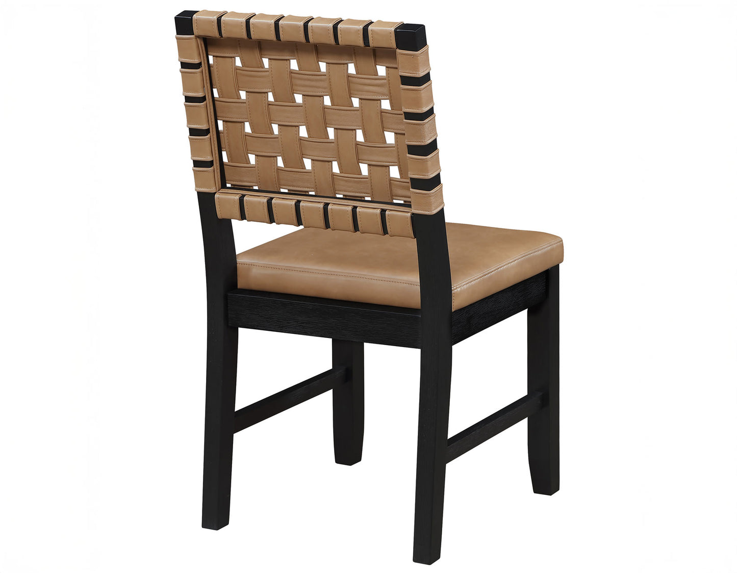 Reid Saddle Brown Vegan Leather Side Chair, Black Finish