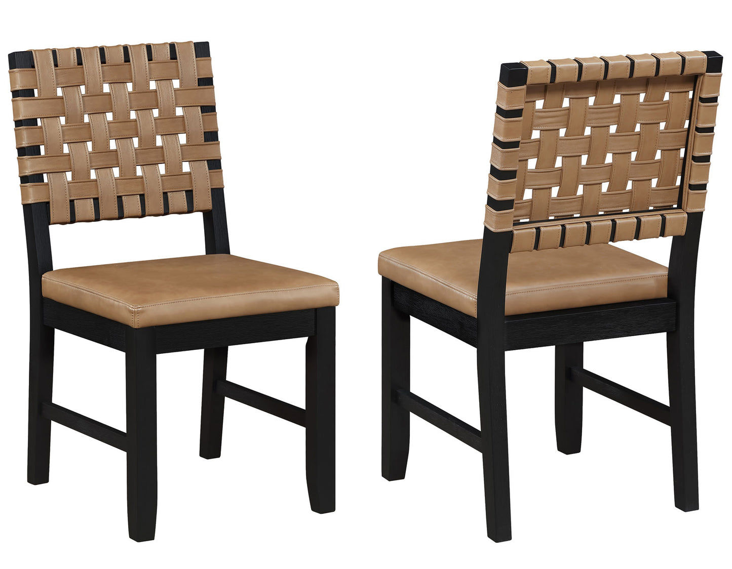 Reid Saddle Brown Vegan Leather Side Chair, Black Finish