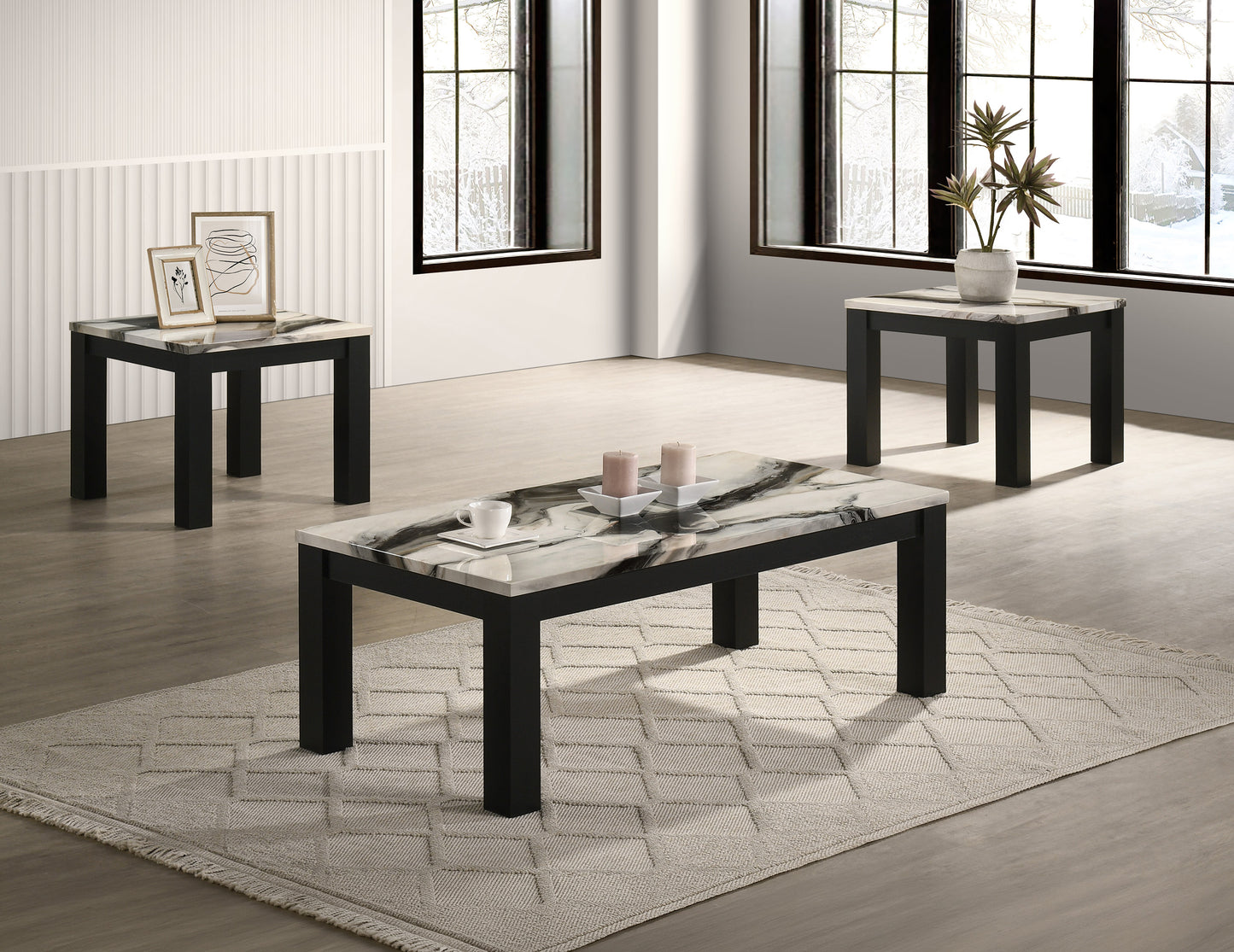 IVY 3-PK COCKTAIL SET FAUX MARBLE BROWN